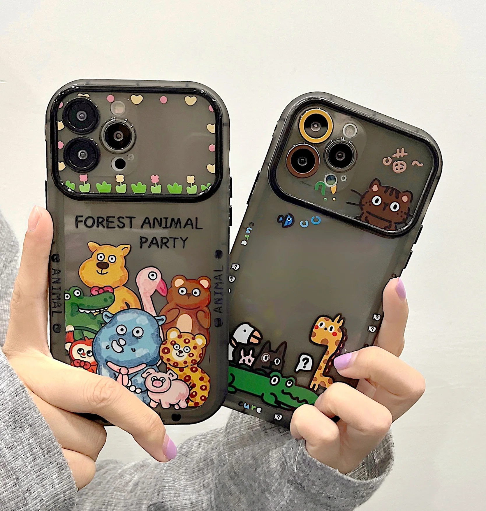

Cartoon Elephant Giraffe Zoo Creative Phone Cases For iPhone 13 12 11 Pro Max XR XS MAX X Couple Anti-drop Soft TPU Cover