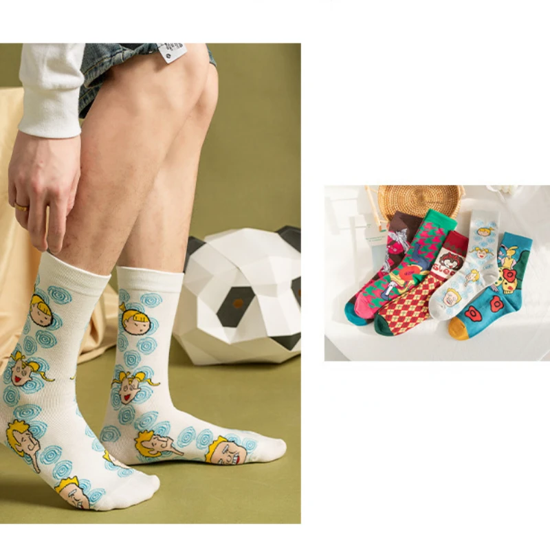 Cartoon Anime Funny Socks Men Hip Hop Print Novelty Crazy Hip Hop Unisex Comfortable Skateboard Happy Socks