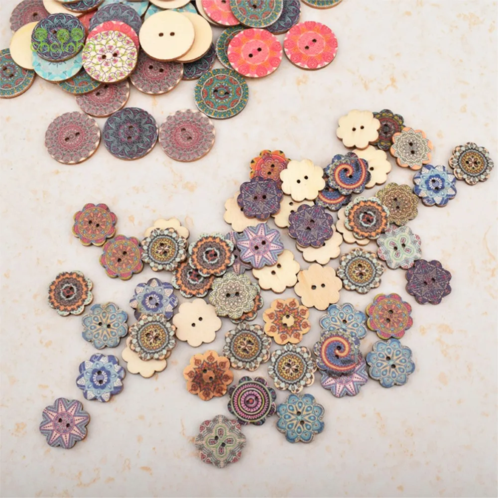 

Chainho,Wooden Buttons,2 Holes,Vintage Floral Pattern,DIY Patchwork Sewing Material,Clothing Accessories,50 Pieces,B12