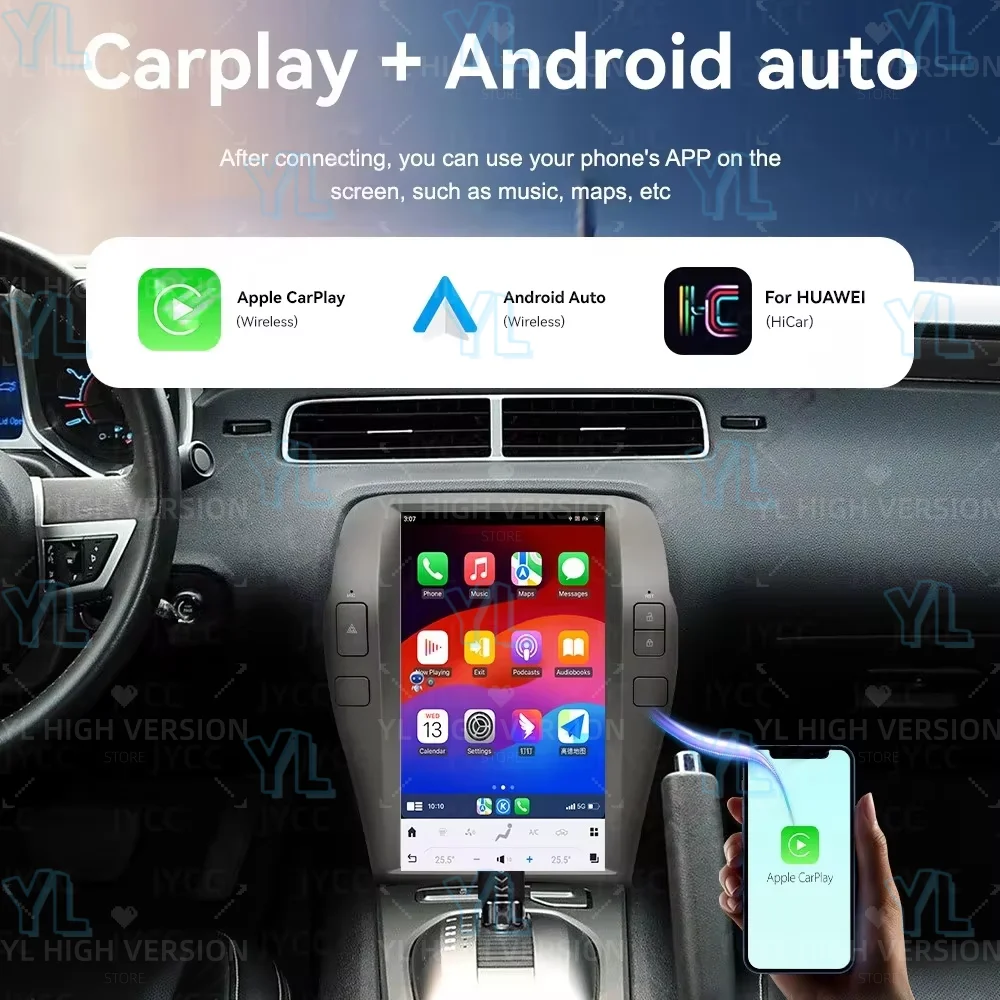 12-дюймовый вертикальный экран, Android 13, автомобильная магнитола для Chevrolet Camaro 2011-2015, стереосистема, Carplay, мультимедийный видеоплеер, GPS-навигация (art.: 3920d9092fade) - 3920d9092fade