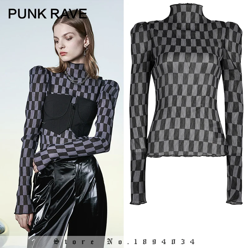 Женская плиссированная футболка в стиле панк-рейва с воротником-стойкой