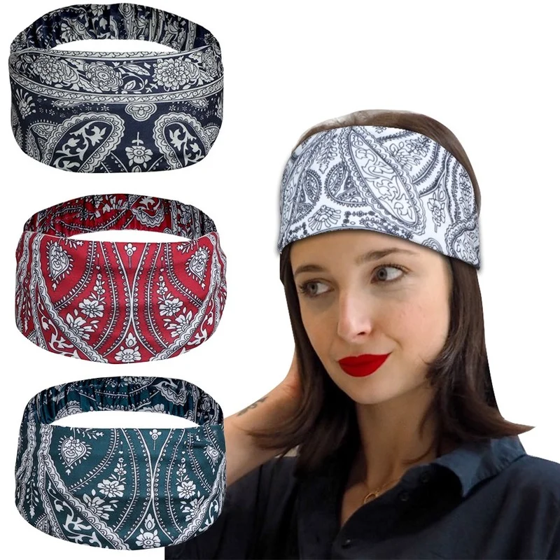 

Wide Sports Headband Sweatband Print Women Running Yoga Hair Bands Headwear Stretch Bandage Outdoor Sports Cycling Head Scarf