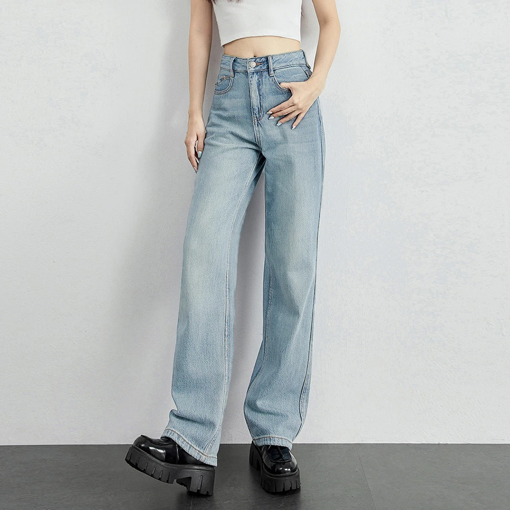 

New Fashion High Quality Women's High Waist Jeans 2023 Four Seasons Casual Draping Straight Tube Sweeping Wide Leg Denim Pants