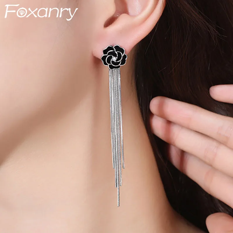 

S925 Prevent Allergy Stud Earrings for Women Couples New Trends Vintage Punk Flower Geometric Chain Tassel Party Jewelry Gift