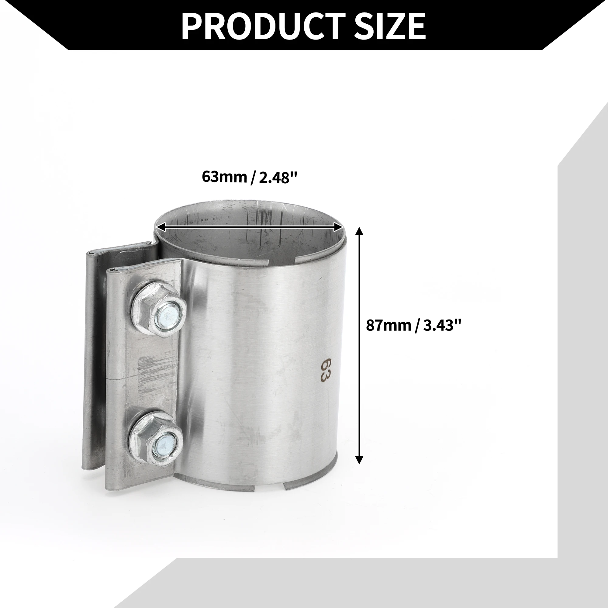 UXCELL 38/42/45/50/60/63/65/70/76/80/85 мм ID хомут для выхлопной трубы, соединение трубки глушителя для автомобиля, нержавеющая сталь, длина 87 мм