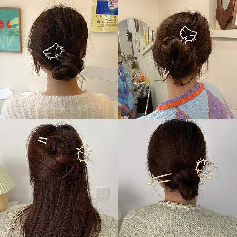 Симпатичная креативная матовая металлическая заколка-вилка в виде кошки простые