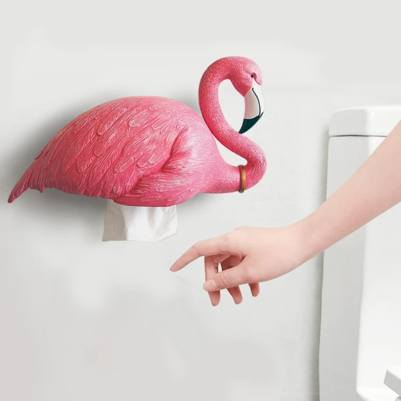 

Creative Flamingo Wall Hanging Decorative Tissue Box Tissue Paper Roll Paper Toilet Toilet Hand Washing Punch-Free