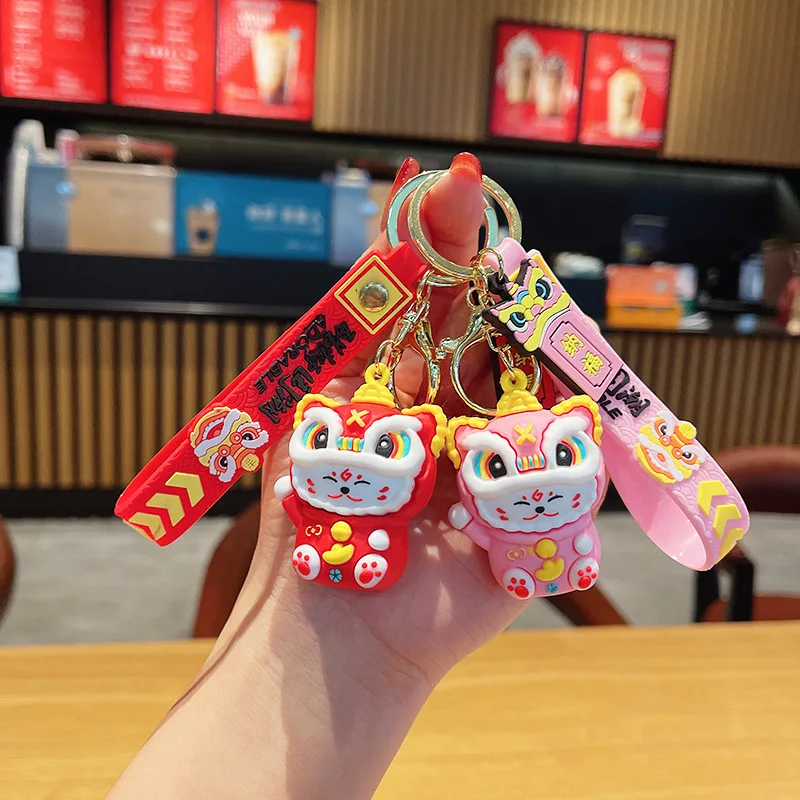 

Disney Lion dance Caimao Backpack Pendant Small Doll Key Chain Doll Couple Key Chain Silicone GiftValentine Anime Keychain