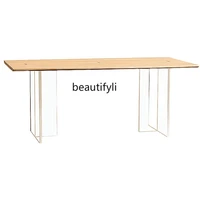 yj nordic acrylic suspension household dining table solid wood ash large board table rectangular workbench tea desk