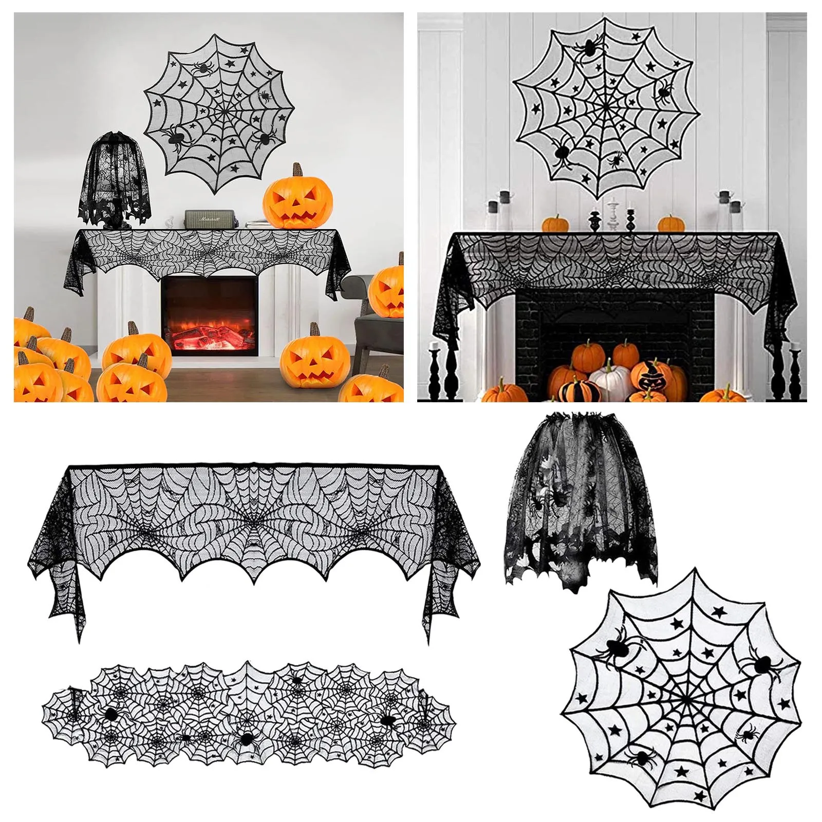 

Halloween Decorations Black Lace Tablecloths Table Runners Curtains Door Curtains Fireplace Scarves Stoves Lampshades