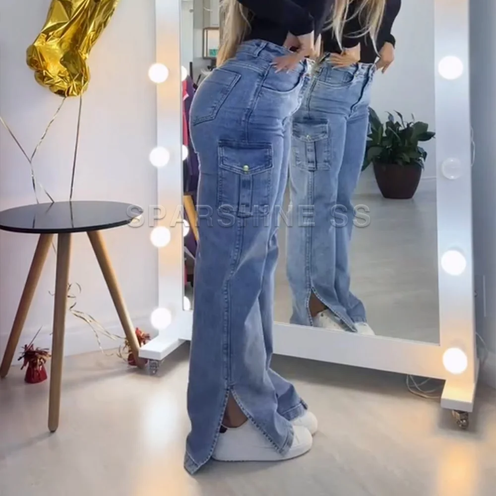 Женские прямые брюки с высокой талией повседневные мешковатые джинсы винтажные