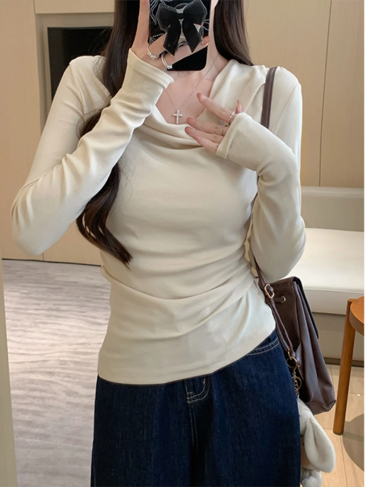 Женская футболка с откидным воротником Design Sense новинка 2024 осенняя супер красивая