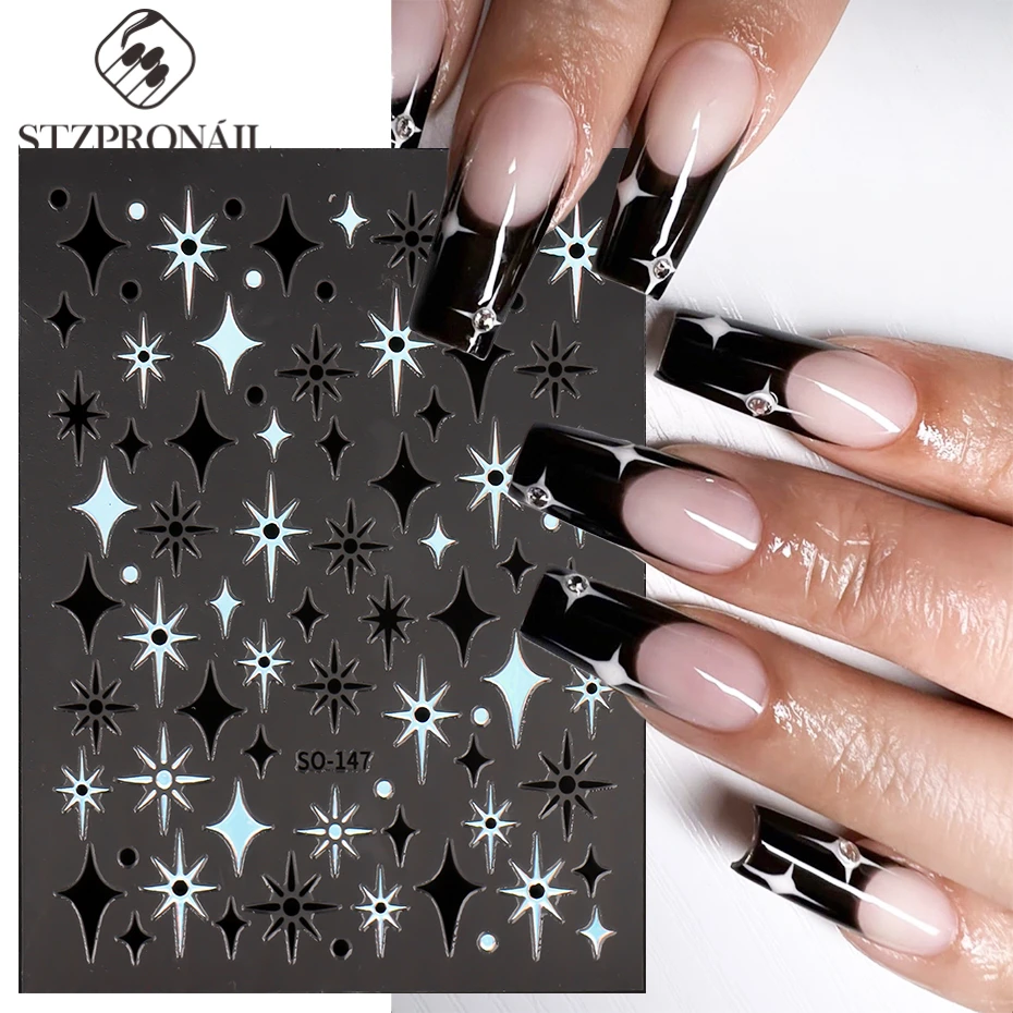 3D наклейка со звездами Shuriken для ногтей Серебряный лазер звезда - Цена: 49.18