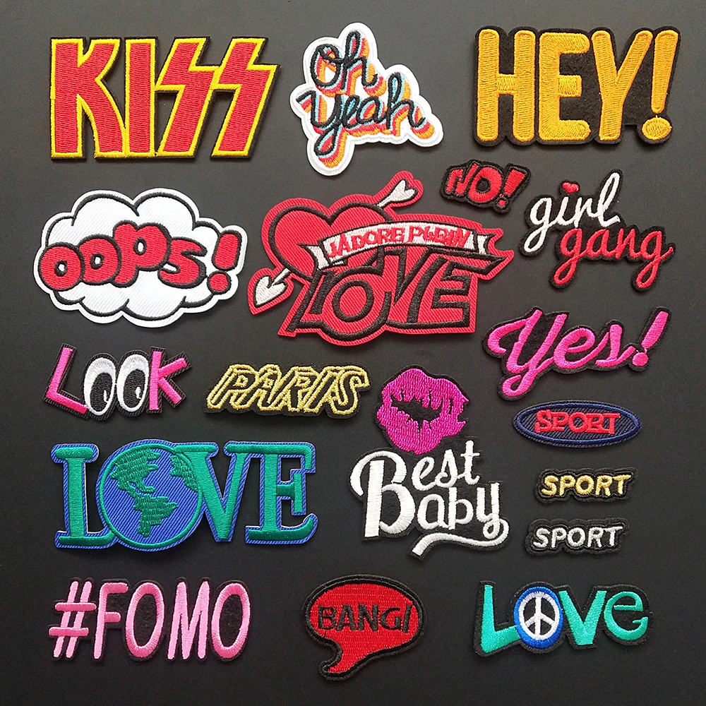 Модные нашивки с надписью Kiss Love Look патчи вышивкой утюгом вышитые значки