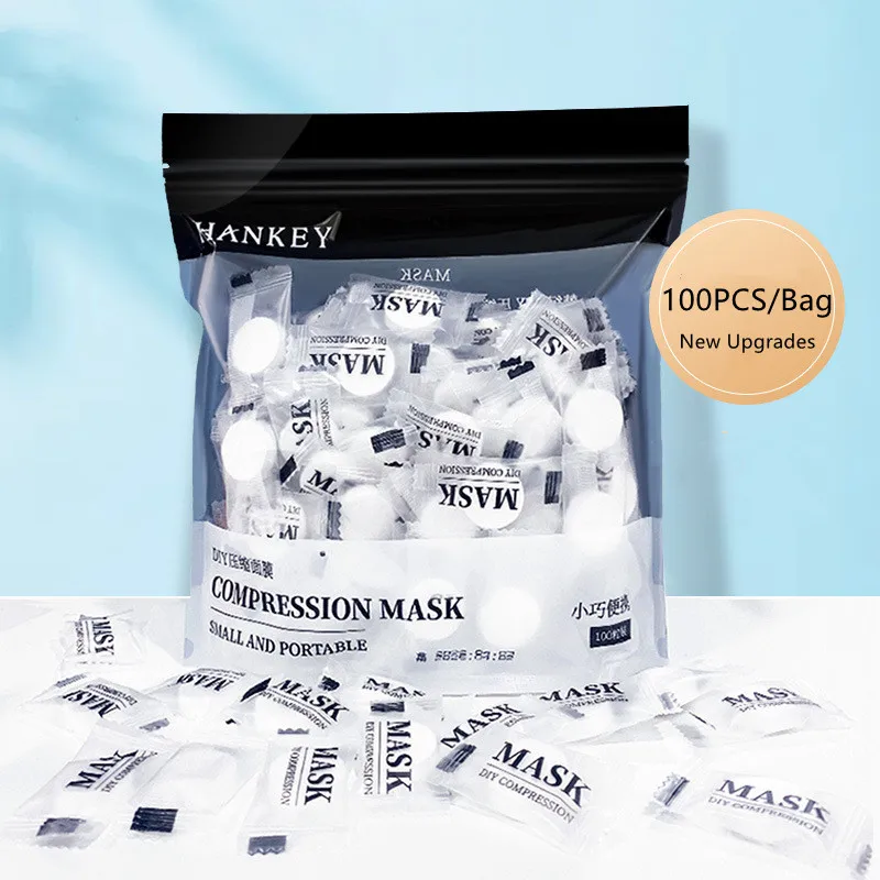 100PCS Compression Mask DIY Disposable Non-woven Compression Mask Ultra Thin Moisturizing Portable Mask Candy Invisible Mask