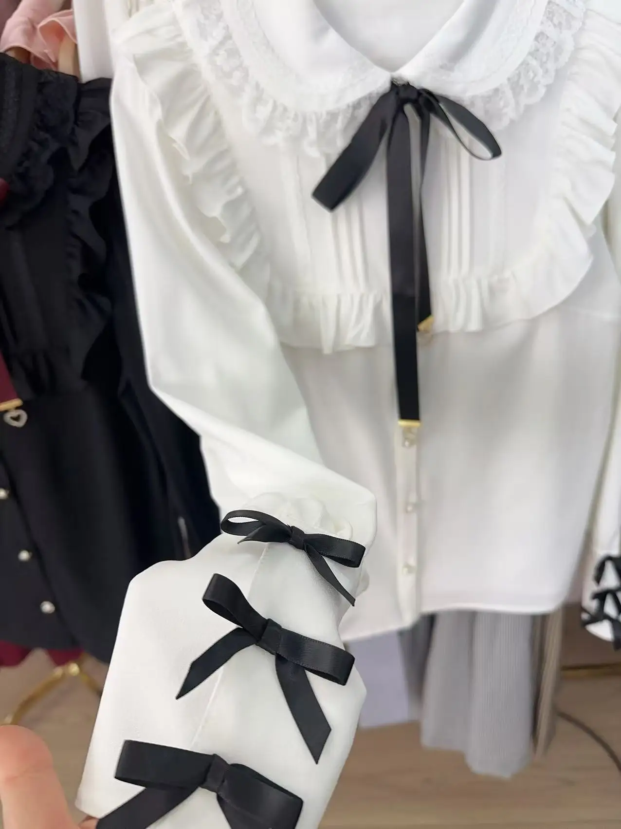 Рубашка-блузки в японском стиле женские свободные блузки с рюшами на краях