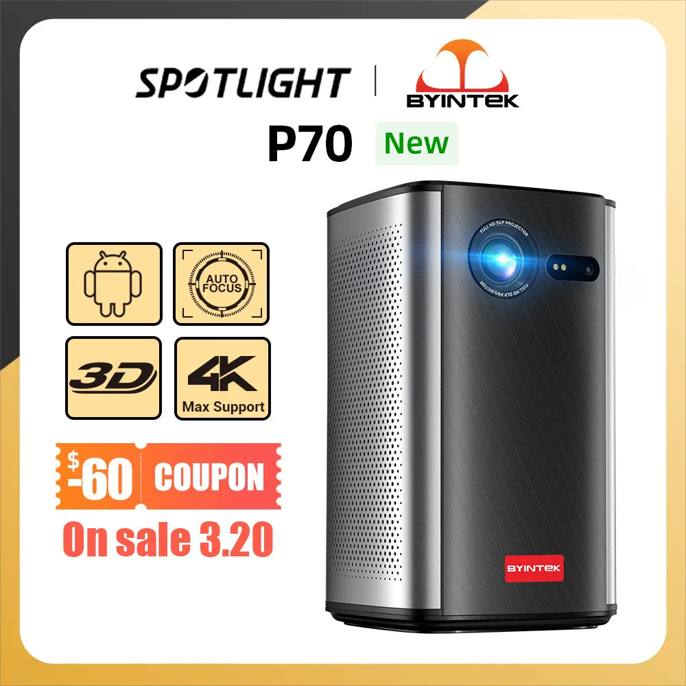 BYINTEK P70 3D 4K мини кинотеатр Смарт Android WiFi Портативный 1080P домашний кинотеатр видео светодиодный DLP проектор с батареей - купить по выгодной цене - Топ-200 товаров с Али
