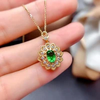 exquisite fashion green crystal zircon inlaid hollow flower stamens pendant necklace rings for women elegant wedding jewelry