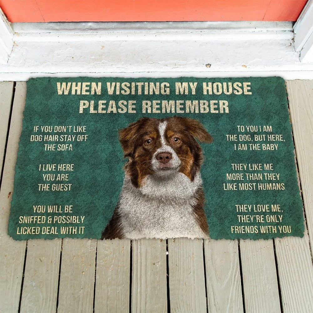 Please Remember Australian Shepherd Dogs House Rules Doormat Print Animal Cat Floor Door Mat NonSlip Soft Flannel Carpet