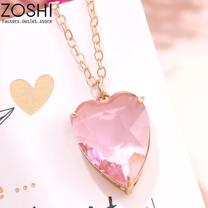 Купи Romatic Pink Crystal Necklace for Bride Women Party Heart Pendant Necklace Valentine's Day Gift Gold Plated Jewelry за 2,075 рублей в магазине AliExpress