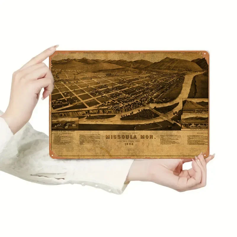 Карта Missoula Монтана 1884 винтажный металлический постер Декор Ретро знак Жестяная