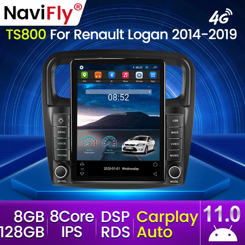 Автомобильный радиоприемник 8G + 128G Android 11 мультимедийный видеоплеер для Renault Logan 2