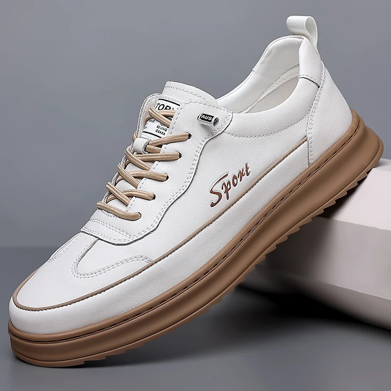 

White Men Sneakers Leather Casual Shoes High Quality Luxury Flats New Fashion Sports Running Tennis Shoes for Men Free Shipping