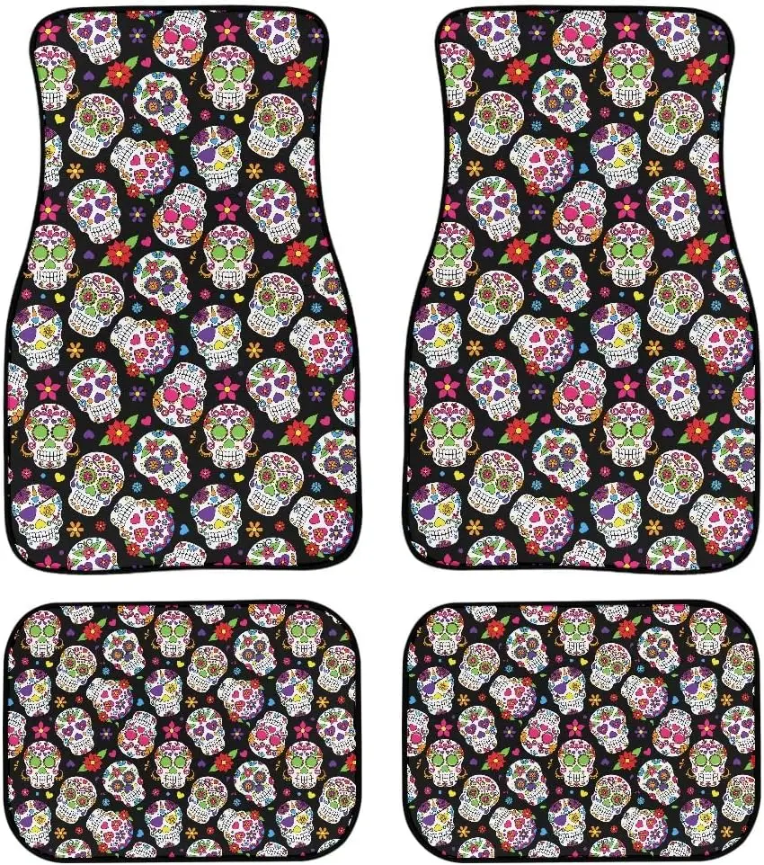 

Day of The Dead Sugar Skull Front Rear Car Floor Mats for Cars Auto Floor Mats 4-Pcs Full Set Car Carpet Floor Mats Universal
