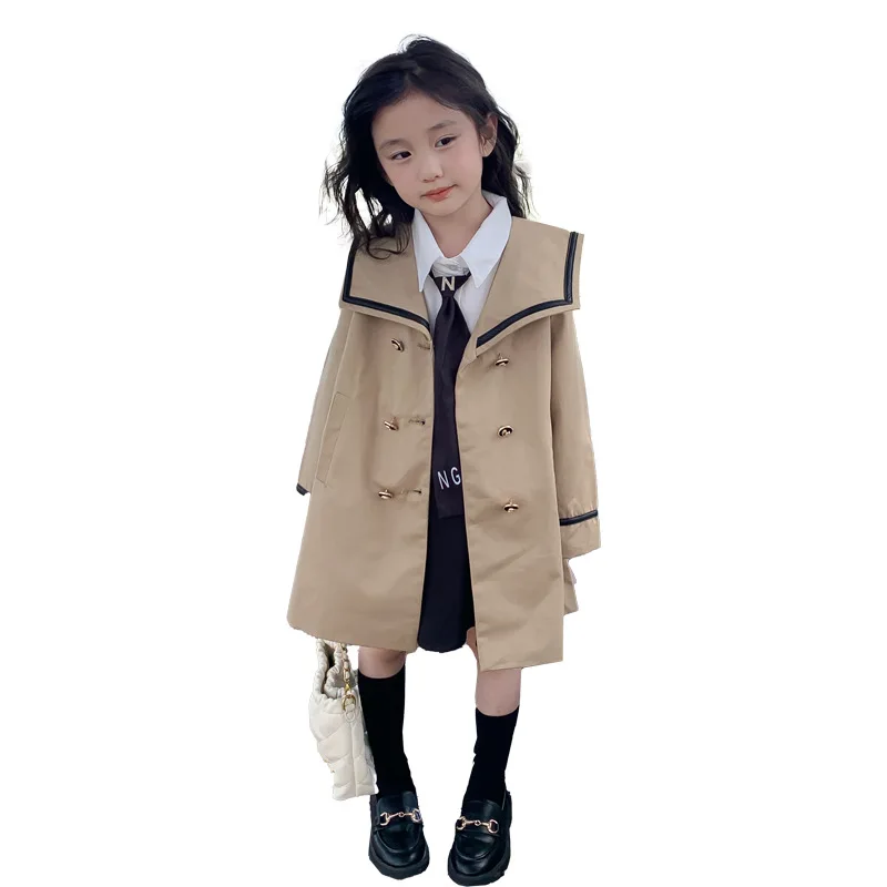 Длинный тренчкот для девочек-подростков на весну-осень 2024 новая модная куртка