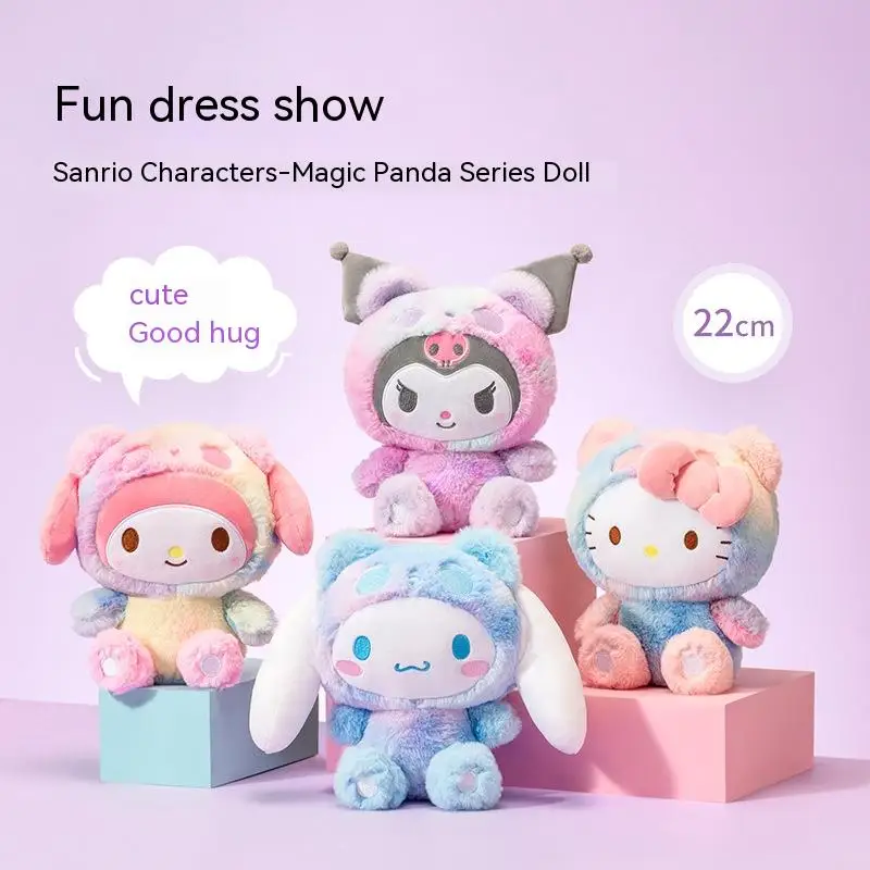 

22 см Sanrio Miniso кавайная серия Kuromi Cinnamoroll Иллюзия крест одевание панда серия кукла Hello Kitty плюшевая игрушка Подарки для девочек