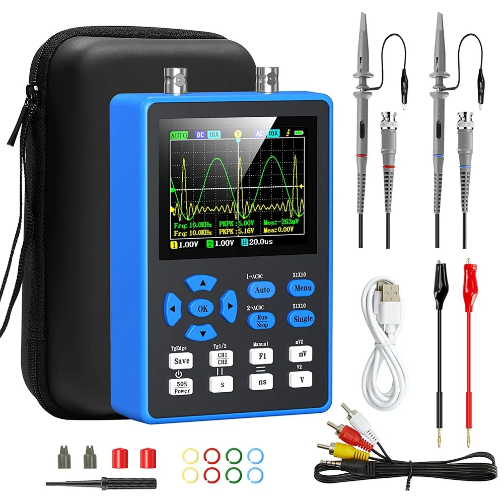 

Digital Oscilloscope 2 Channels 120Mhz 500MSa/S Sampling Rate, 2.8 Inch LCD Display,Waveforms Storage,FFT Spectrum