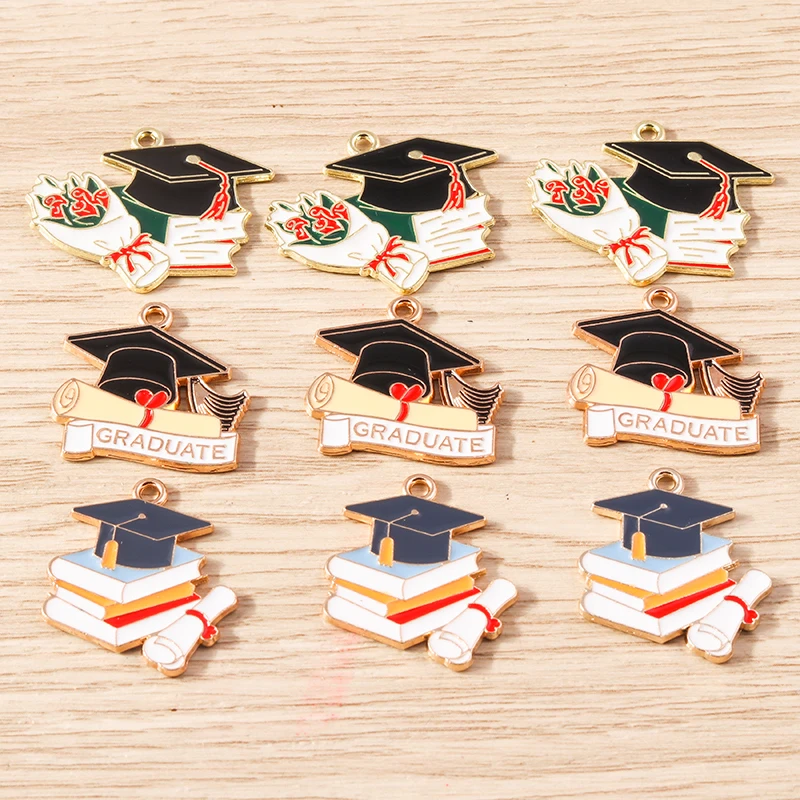 

10pcs 27x24mm Cute Enamel Doctoral Hat Charms for Jewelry Making Drop Earrings Pendant Necklaces Accessories DIY Crafts Supplies