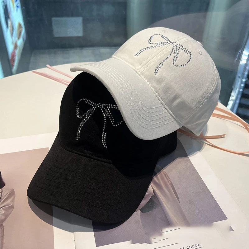 Diamond bow baseball cap children's fashionable long ribbon soft top duckbill Korean version face enhancing small sun sha