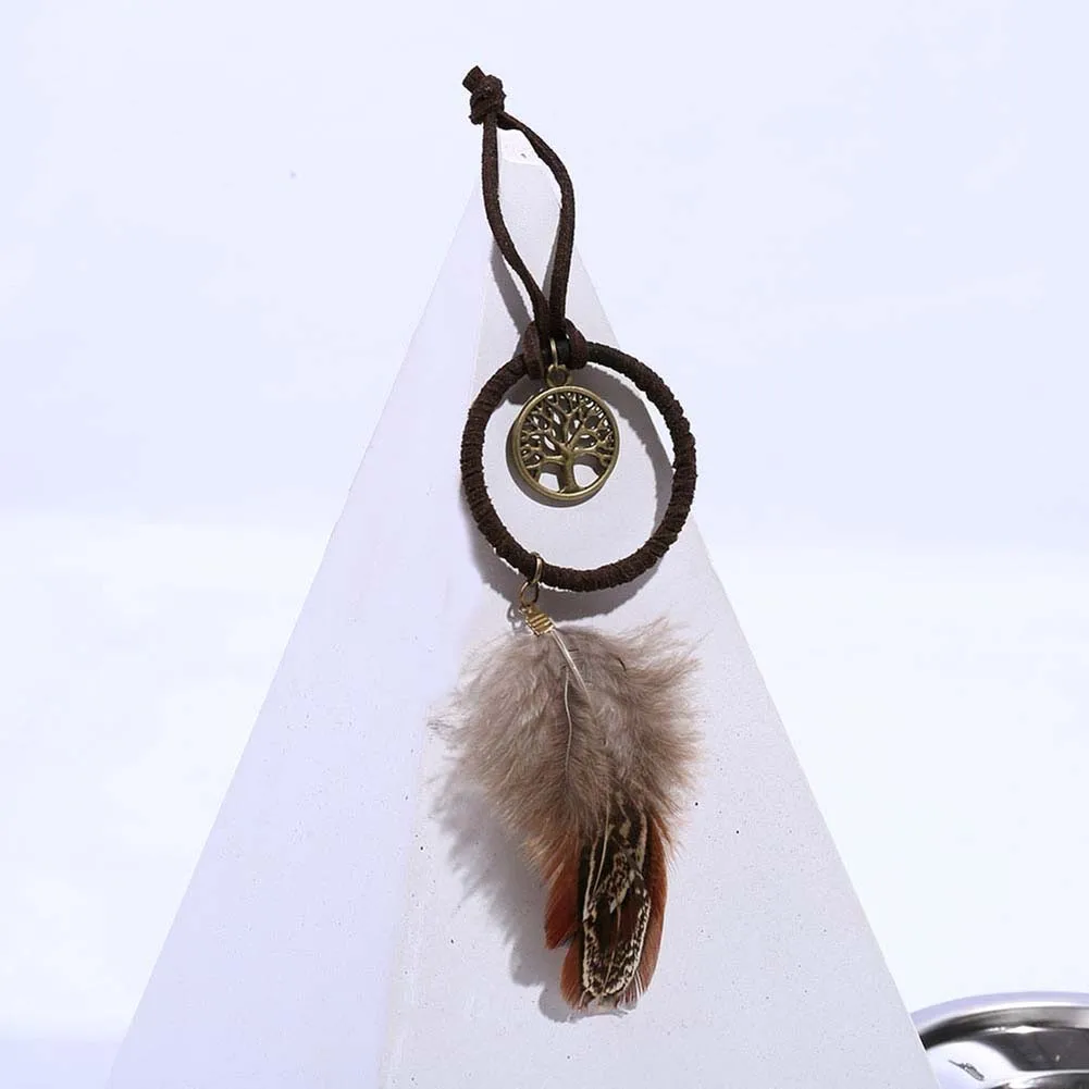 

VKTECH Tree Of Life Mini Dreamcatcher Handmade Dream Catcher Net With Feather Decor Ornament Diameter 3.5cm Car Key Ring Pendant