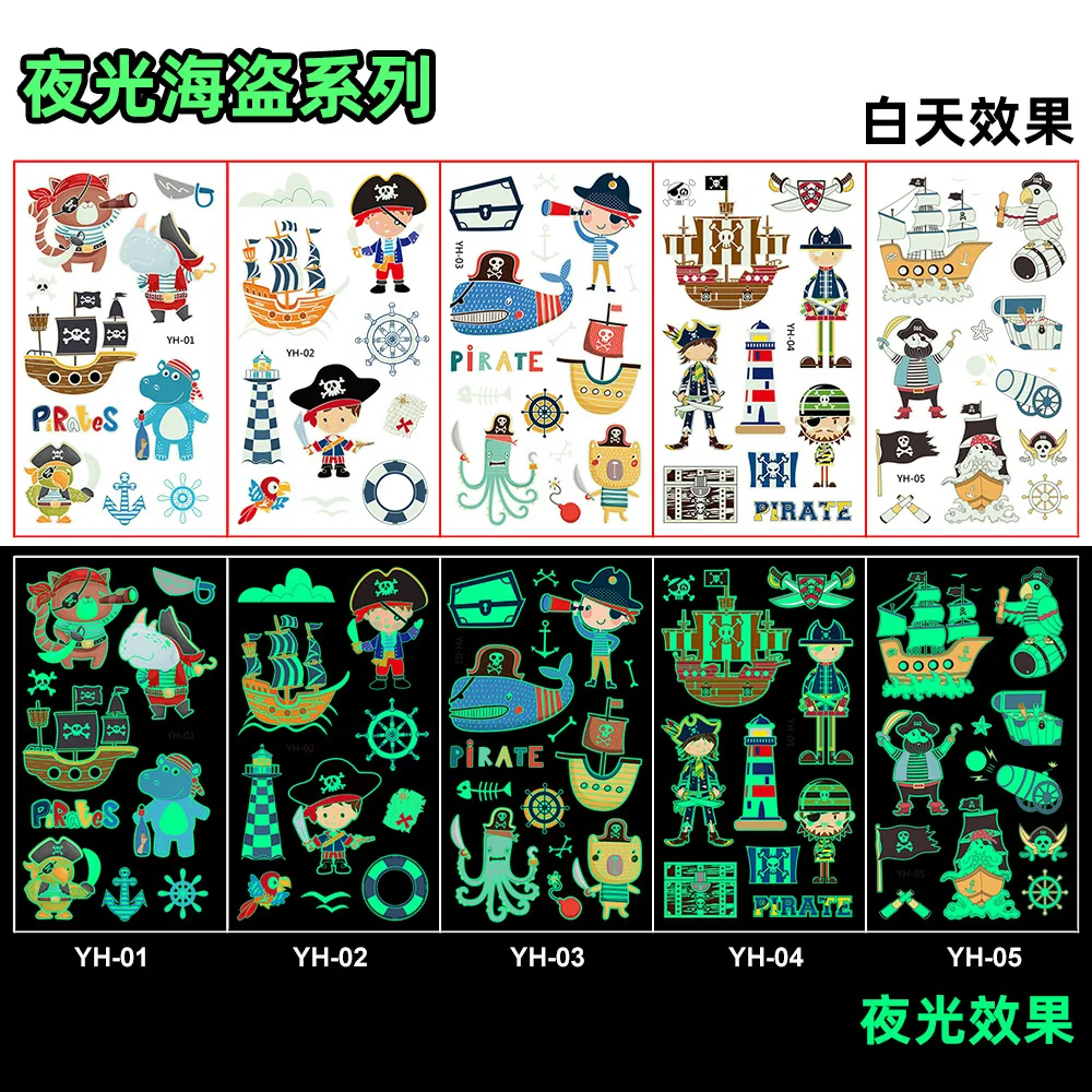 

10pcs/set Tattoo Stickers Temporary Car Mermaid Tattoo Face Dinosaur Tattoo Children Cute Children Kids Body Tattoos Luminous