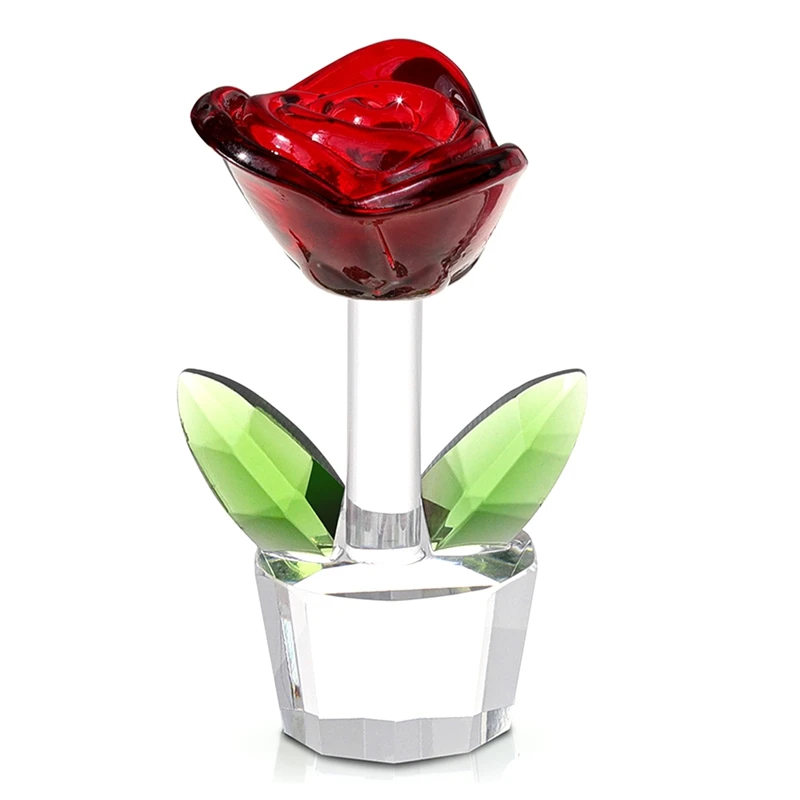 

HOT SALE Mini Crystal Roses Flower Figurines Glass Home Decor Ornaments Collectible Figurine Romantic Gift For Girlfriend,For Mo