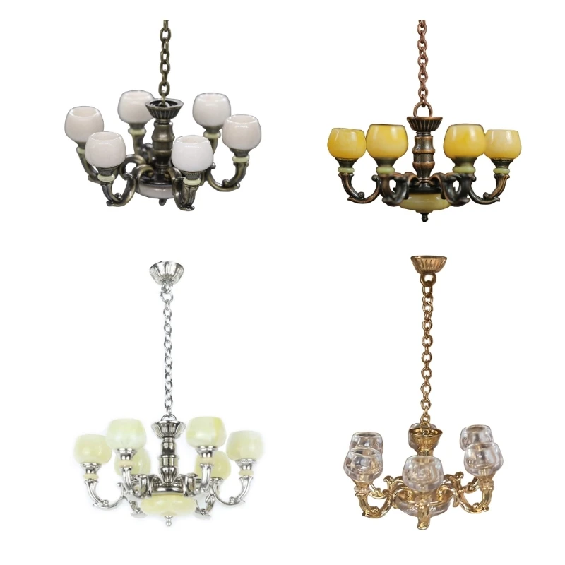 

77HD Chandelier Light Pretend Play for Kids Role Furniture Model Toy 1:12 Scale