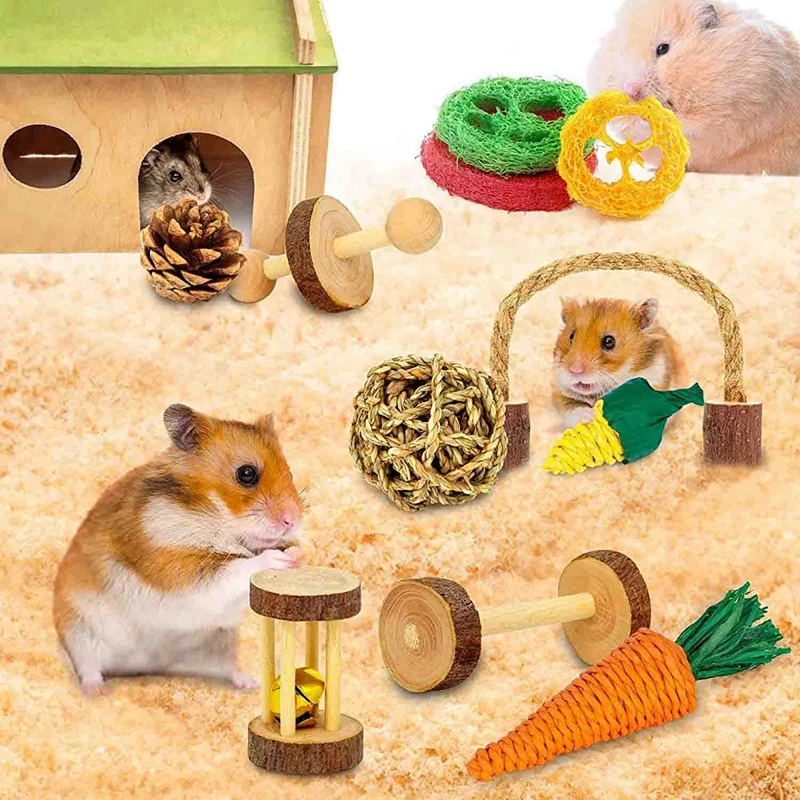 Набор игрушек из дерева для хомяков и морских свинок, 18 штук, натуральная яблоневая древесина, помогает точить зубы.