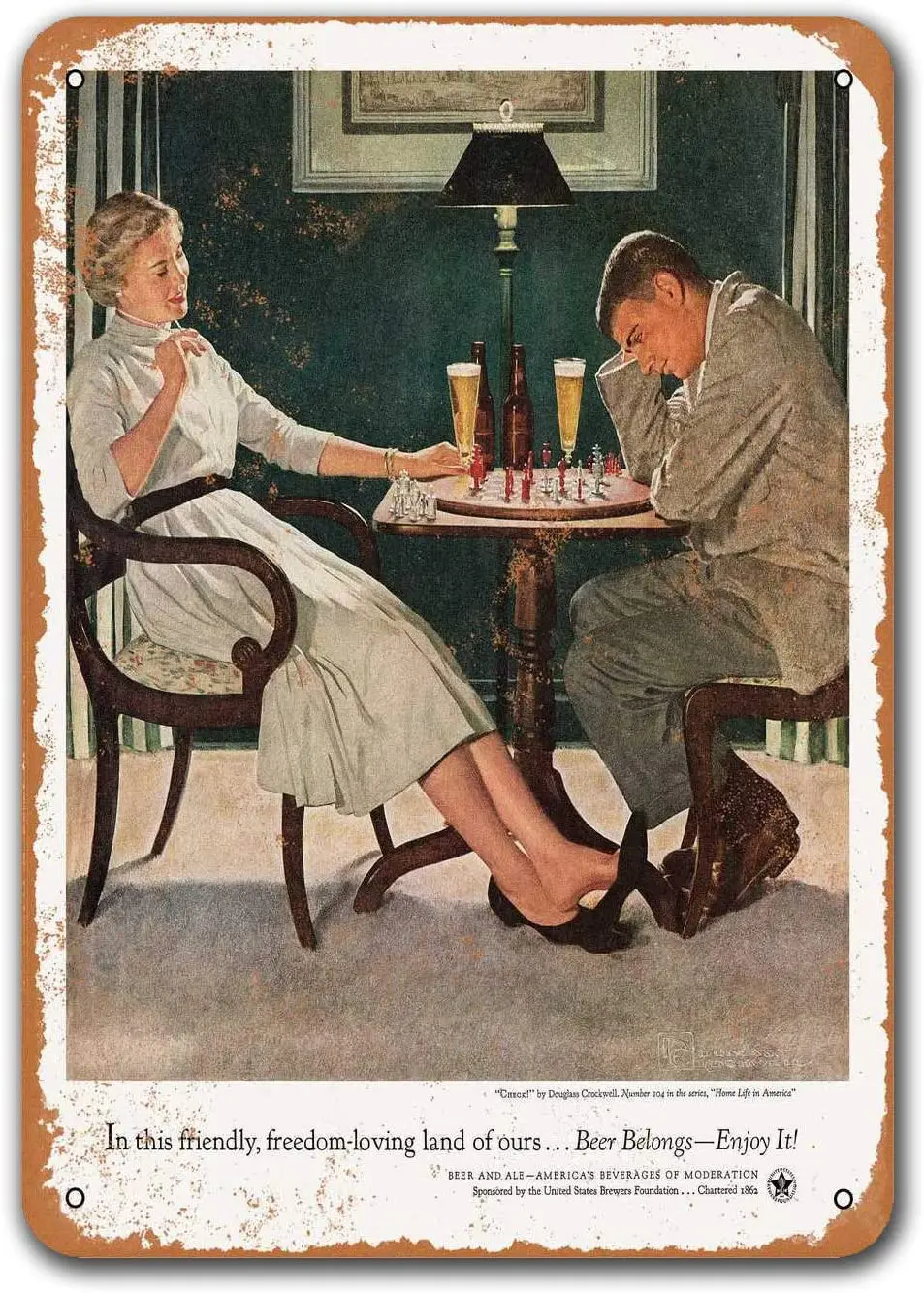 

Vintage Metal Sign 1955 Beer Belongs Chess Bar Tin Beer Signs, Plaque Poster for Bar Man cave Home Pub Wall Decor