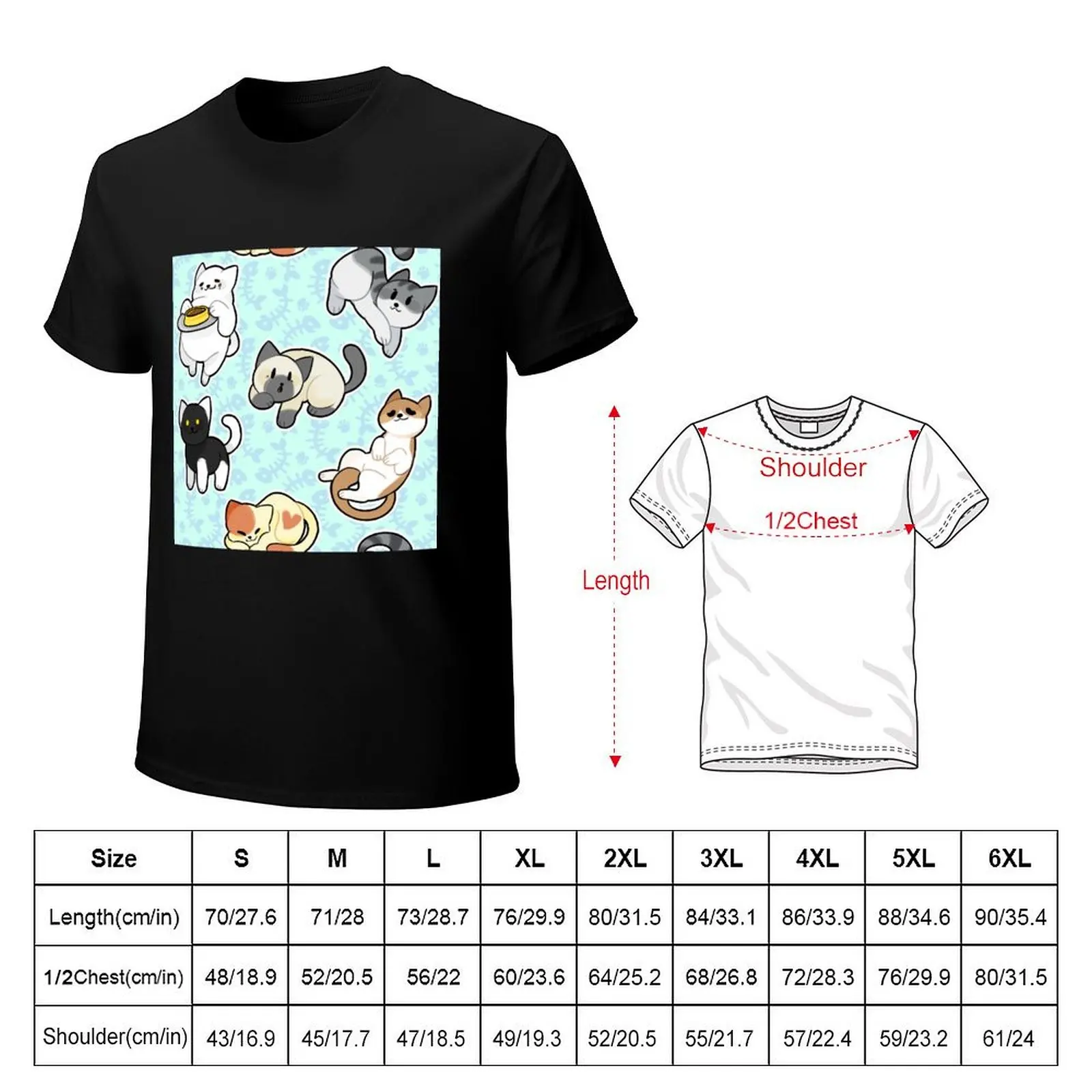 Фото Футболка Neko Atsume: Pattern 2 с художественным принтом, повседневный топ №2