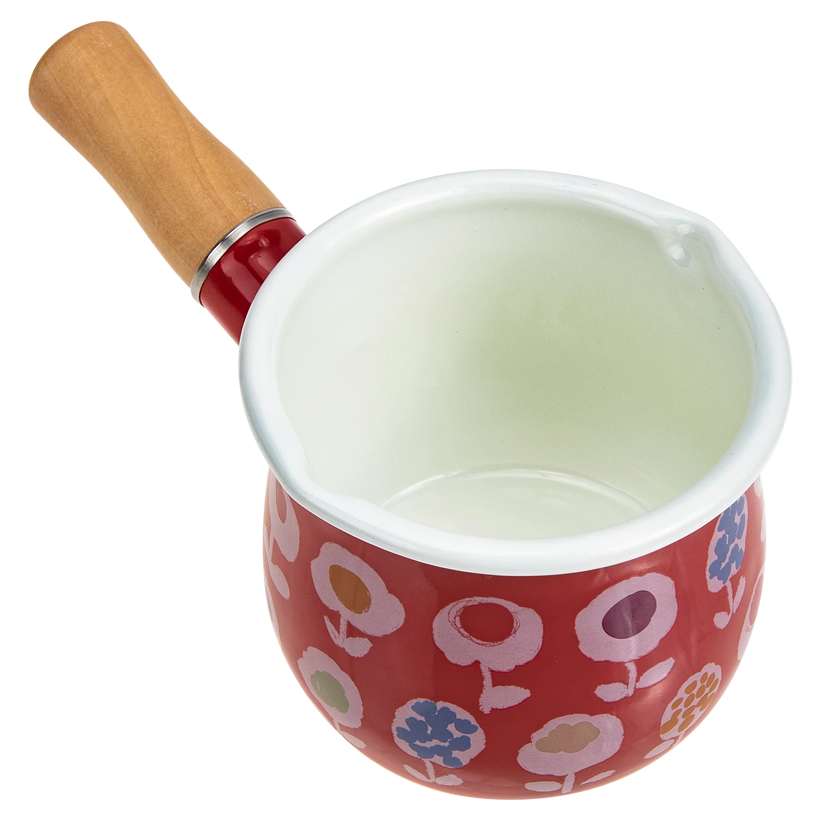 

550ml Wooden Handle Milk Pot Household Enamel Milk Pan Assisted Food Saucepan Breakfast Oatmeal Cooking Gas Stove Induction