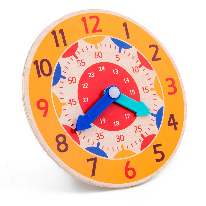 Montessori Wooden Clock Kids Toys Time Learning Teaching Aid