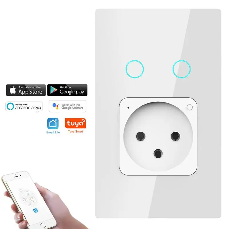 

Israel Wifi Smart TuyaLight Switch Wall Socket Israeli Plug Electrical Outlet Touch Glass Panel Remote By Alexa Google Home