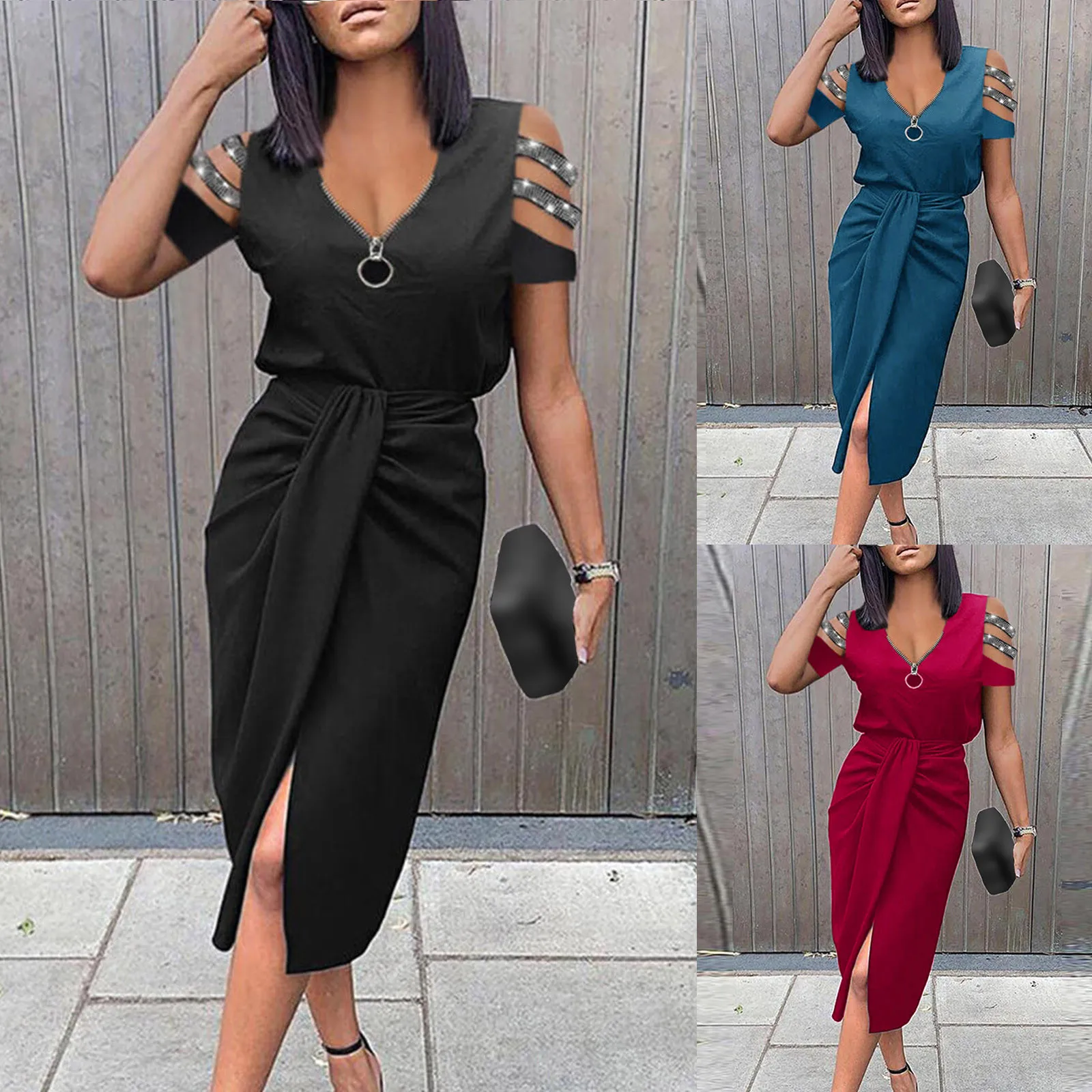 

Dresses for women 2022 Women Off Shoulder Sexy Dress Short Sleeve Solid Color Dress Casual Party Midi Dress