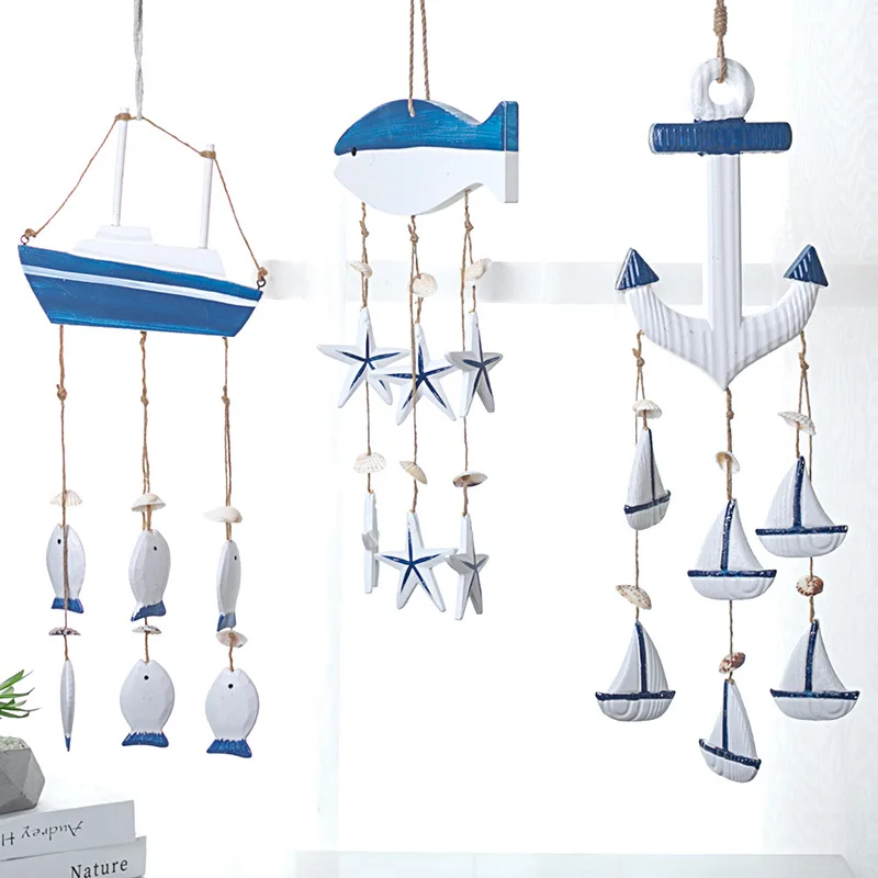 

Mediterranean Ocean Wind Chime Pendant Wooden Craft Home Pendant Ornament Gift Shell Conch Door Curtain Decor Kids Room Decor