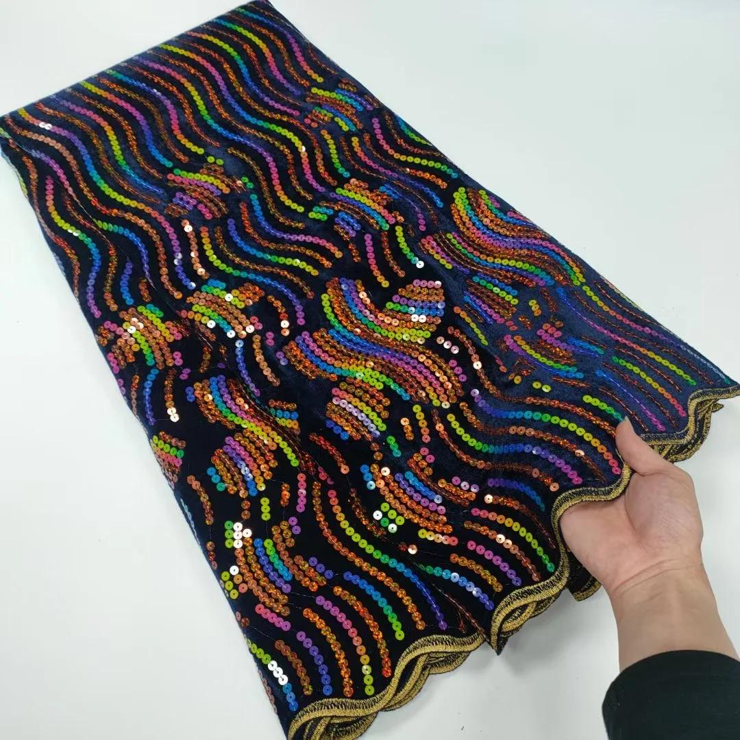 

African Lace Fabric 2022 High Quality Velvet Material Latest Nigerian Color Sequins Embroidery French Mesh Lace Fabric For Party