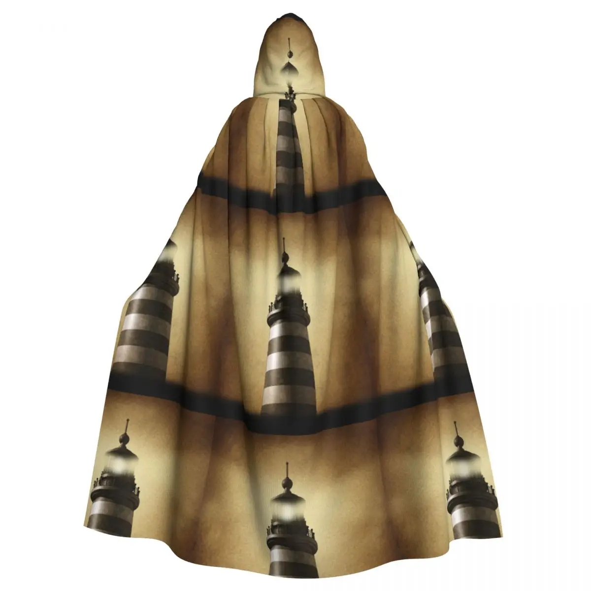 

Retro Parchment Lighthouse As Strategic Guidance Symbol Hooded Cloak Polyester Unisex Witch Cape Costume Accessory