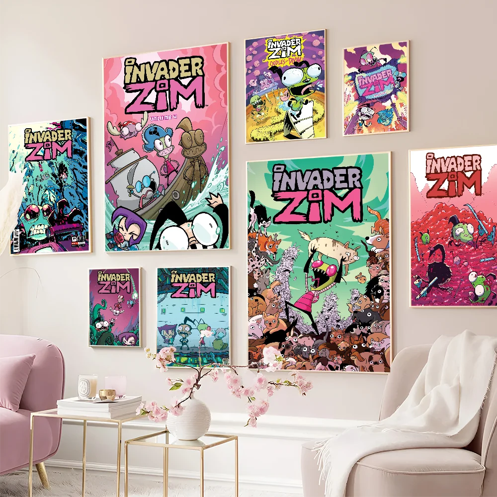 I-Invader Z-Zim Cartoon Anime Posters Sticky Whitepaper Prints Artwork Kawaii Room Decor
