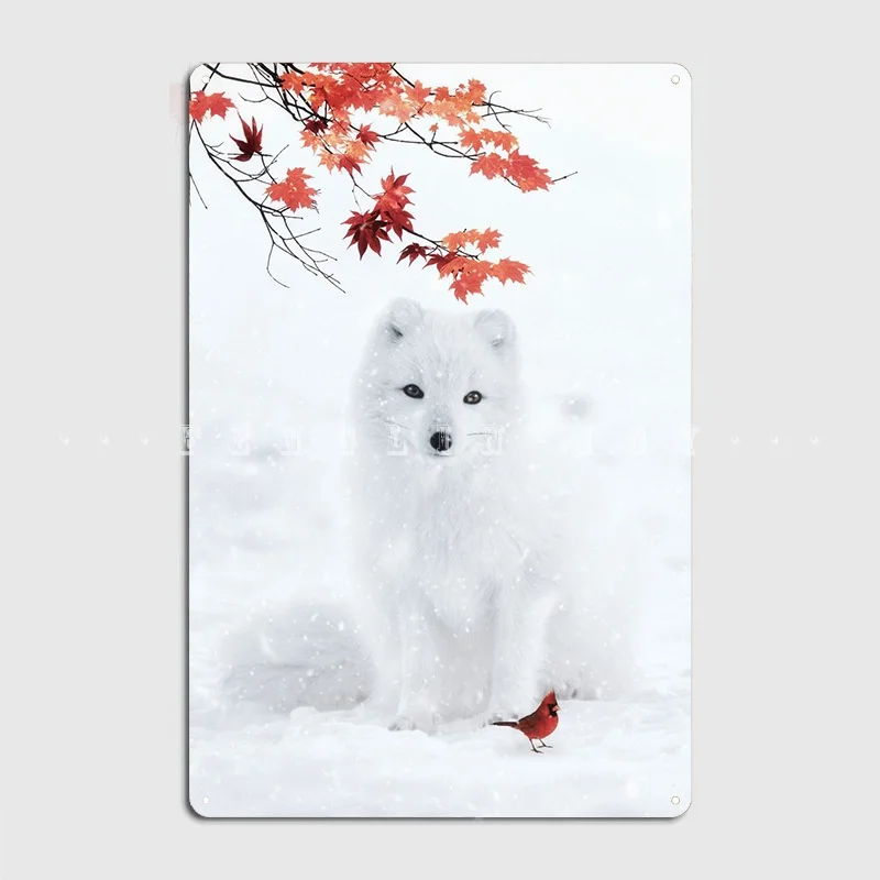 

Белая лиса и красный кардинал, металлический знак, Настенная роспись, клубный бар, создание стен, Декор, жестяной знак, плакат