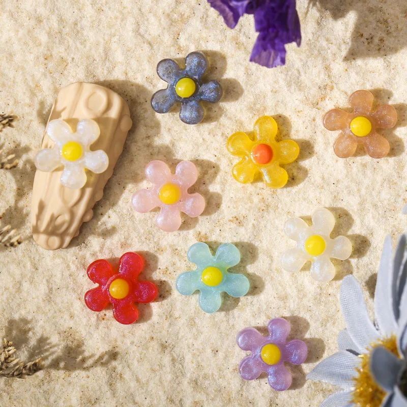 

50pcs Nail flower five petal ice flower color transparent small mini magic fish scale powder nail jewelry diamond